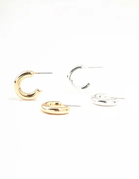 Vintage-Inspired Ornament Modern Detail Mixed Metal Clean Chubby Hoop Earrings 2-Pack
