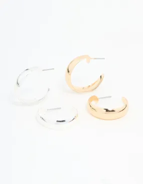 Matte Trinket Decorative Essential Mixed Metal Teardrop & Round Hoop Earrings 2-Pack