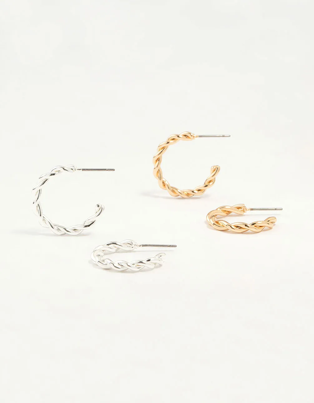 Mixed Metal Twisted Hoop Earrings 2-Pack Big Decoration Chic Finish