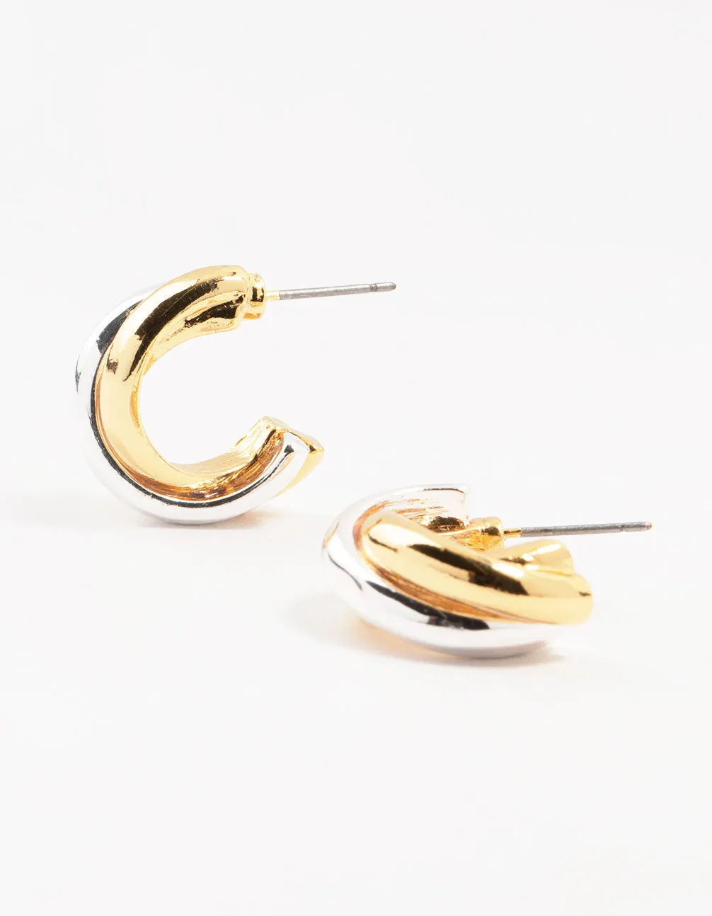 Mixed Metals Cross Hoop Stud Earrings Matte Accent
