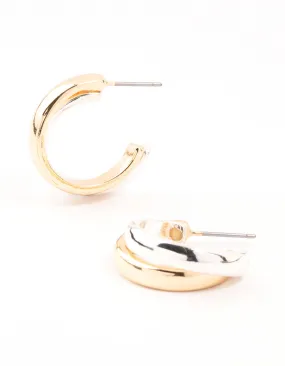 Retro Piece Chic Selection Mixed Metals Double Overlap Hoop Earrings