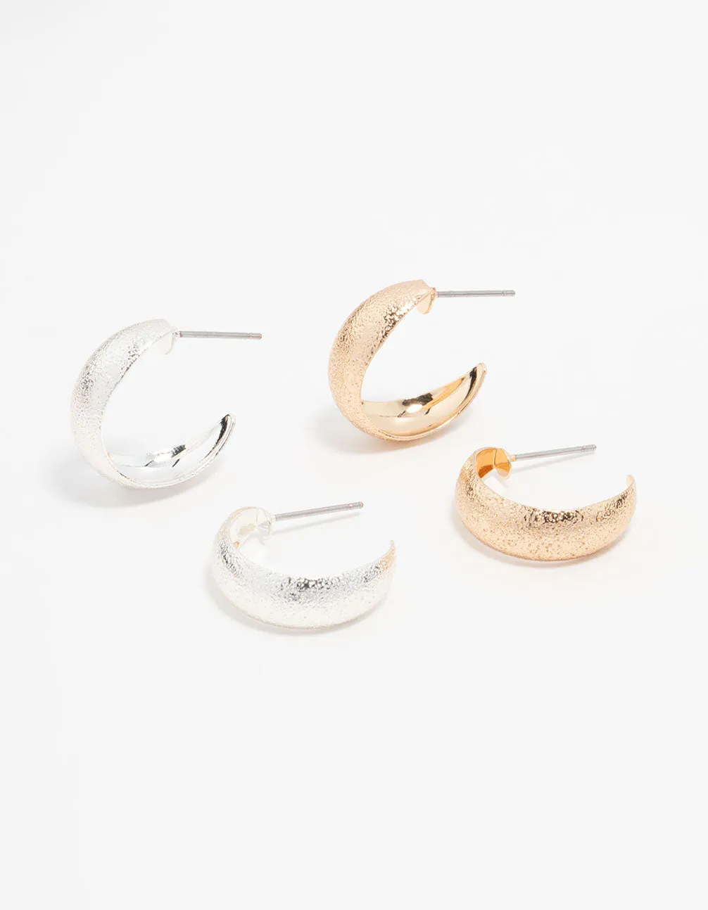 Radiant Accent Sophisticated option Mixed Metals Sandblast Hoop Earrings 2-Pack