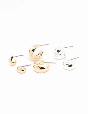 Mixed Metals Simple Hoop Earrings 3-Pack Stylish Adornment Lightweight Decor