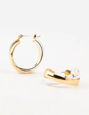 Mixed Metals Twisted Hoop Earrings Fashionable Vibe Stylish Vibe