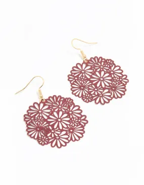 Gold Pink Filigree Flower Drop Earrings Pretty Finish