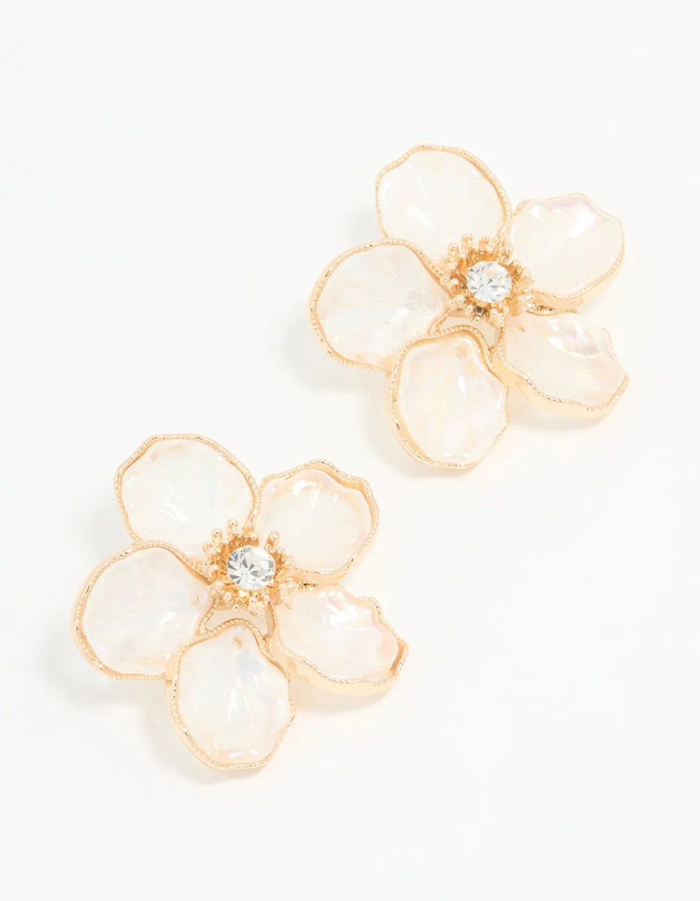 Brilliant Creation Simple Finish Rose Gold Diamante Flower Large Stud Earrings