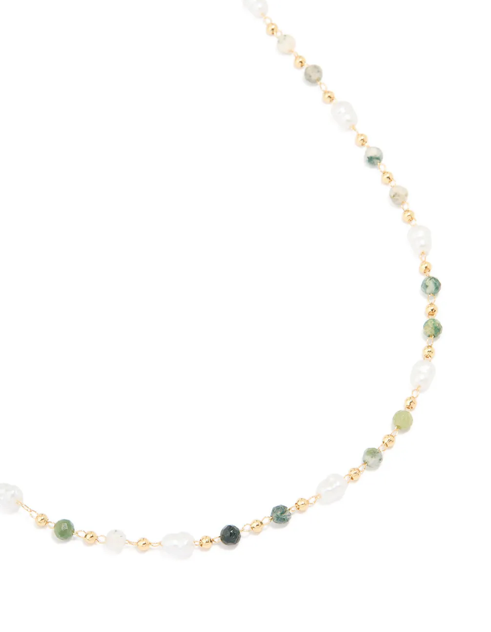 Period Accessory Delicate Touch Gold Plated Green Semi Precious Stone & Pearl Necklace