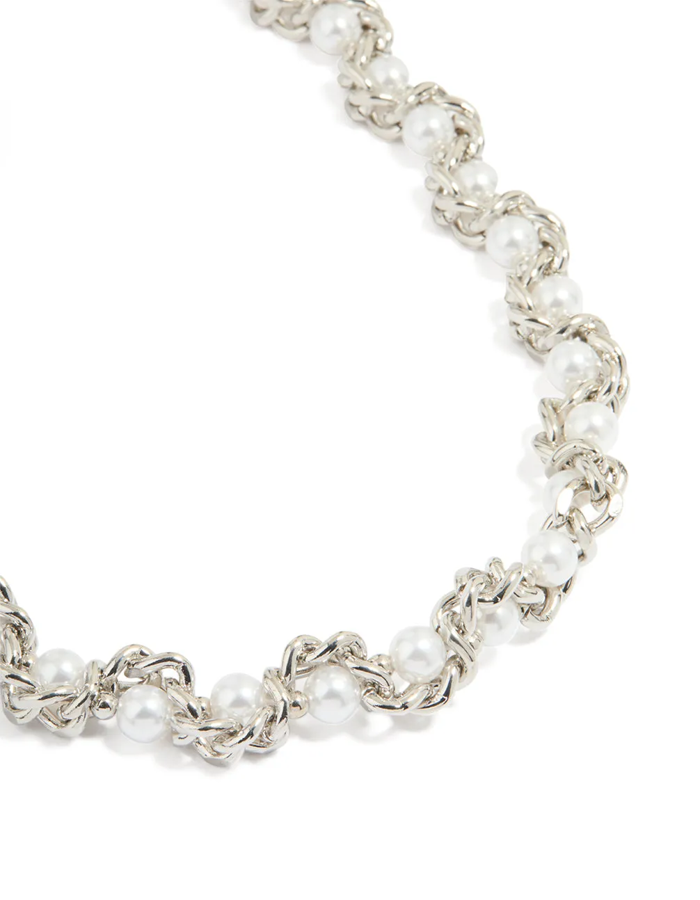 Vogue Accent Silver Pearl Chain Mixed Chain Short Necklace