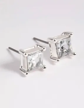 Silver Diamante Square Stud Earrings Luxurious Item