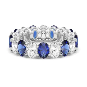 6.6 CT. Lab Grown White Sapphire with  Blue Sapphire Gemstone Band Minimal Flow Traditional Accessory