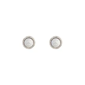 Pearlescent Ornament Embellished Accent Antique Silver Marble Cracked Earrings