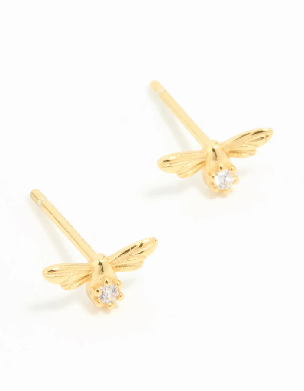 Sturdy Creation Elegant Aesthetic Gold Plated Sterling Silver Cubic Zirconia Bee Stud Earrings