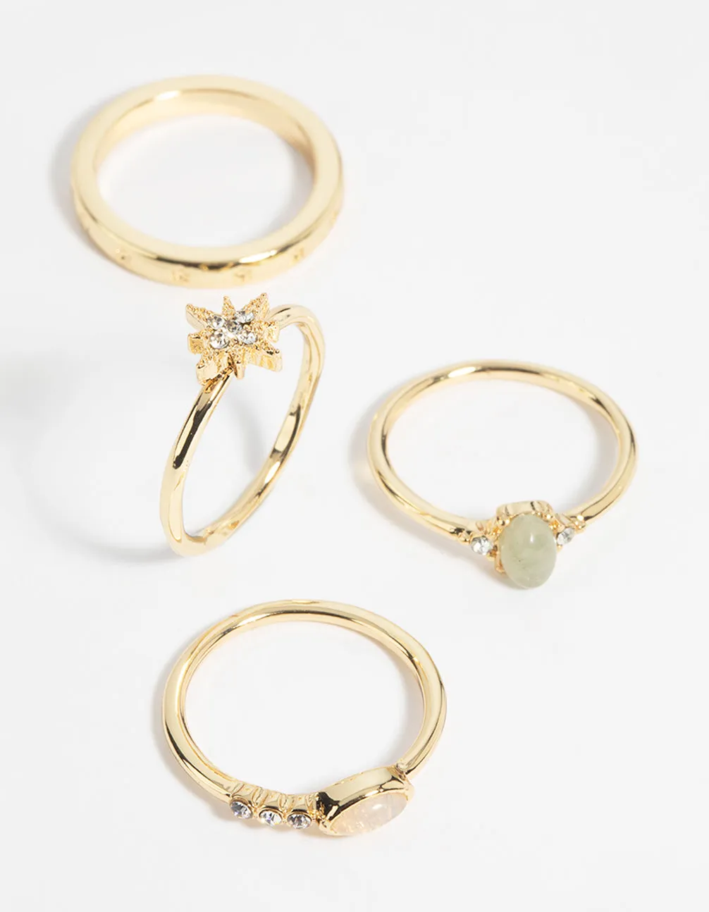 Beautiful Adornment Gold Plated Semi-Precious Stone Ring Pack
