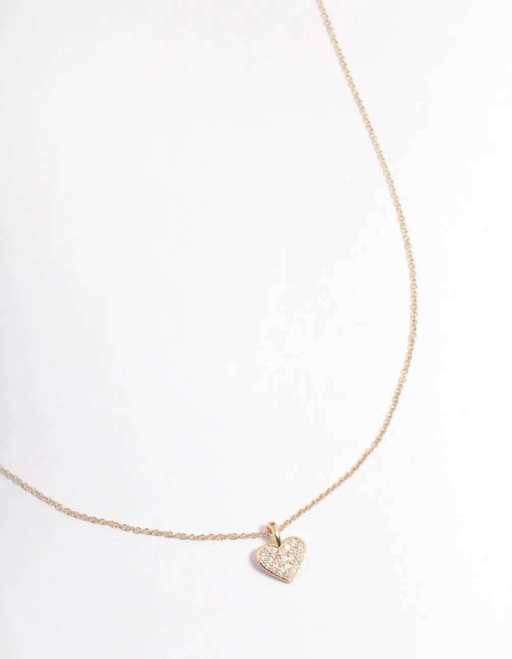 Gold Plated Sterling Silver Pave Cubic Zirconia Heart Necklace Glam Detail Fashion Accessory