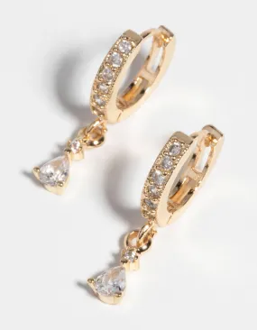 Gold Huggie Hoop Earrings with Cubic Zirconia Glittering Embellishment Radiant Embellishment