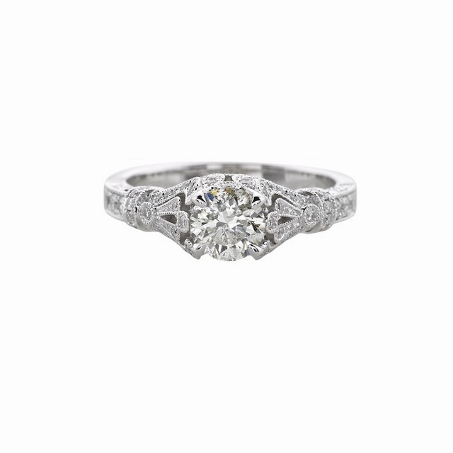 ANTIQUE DIAMOND ENGAGEMENT RING WITH DIAMONDS THROUGHOUT SETTING (1.17cttw) Lustrous Finish Delicate Style