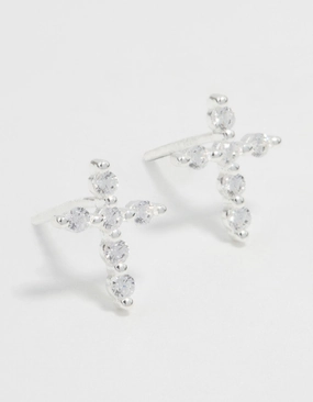 Bohemian Decoration simple design Sterling Silver Marquise Cubic Zirconia Cross Stud Earrings