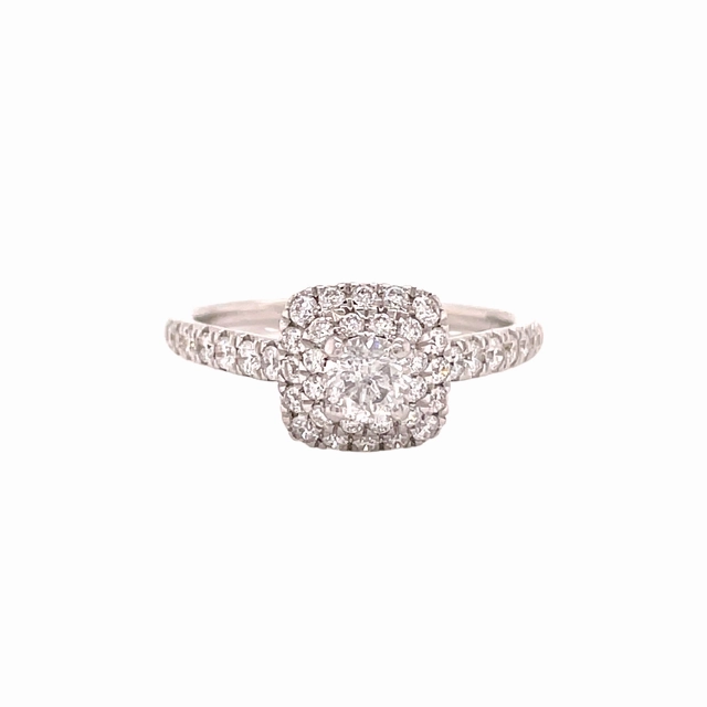 14 Karat White Gold Double Halo Engagement Ring (.75cttw) Bright Sparkle