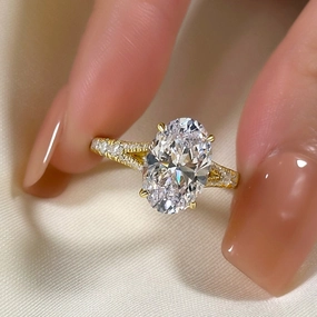 Louily Classic Oval Cut Split Shank Engagement Ring For Women In Sterling Silver Light Detail