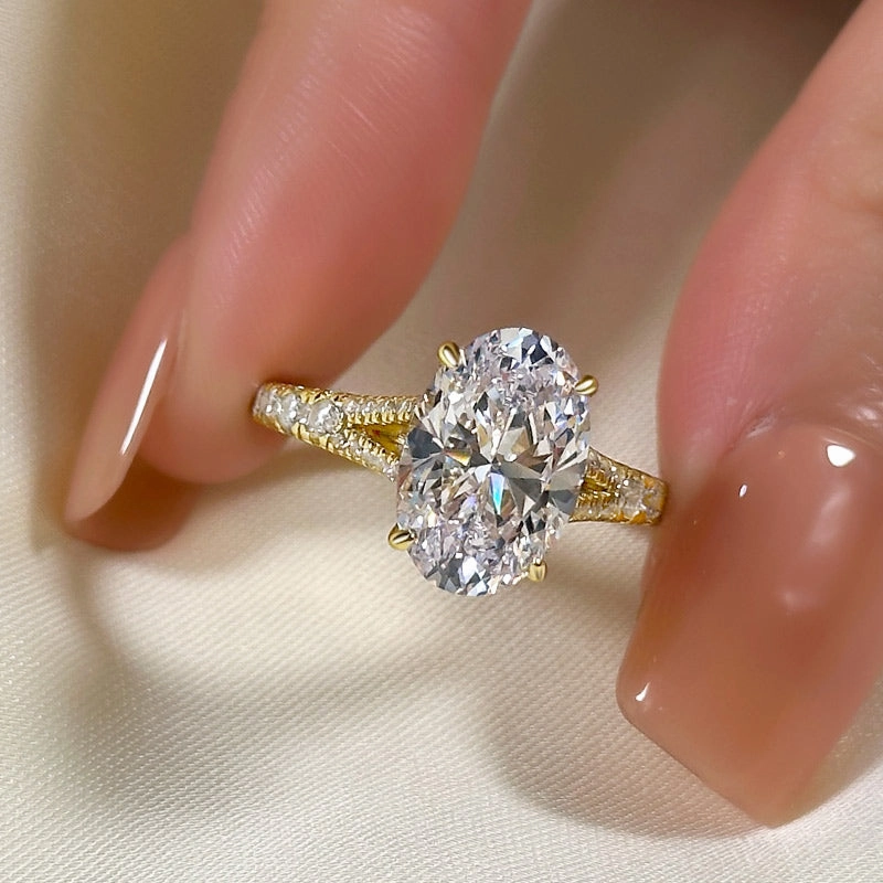 Classic Spark Louily Classic Oval Cut Split Shank Engagement Ring For Women In Sterling Silver