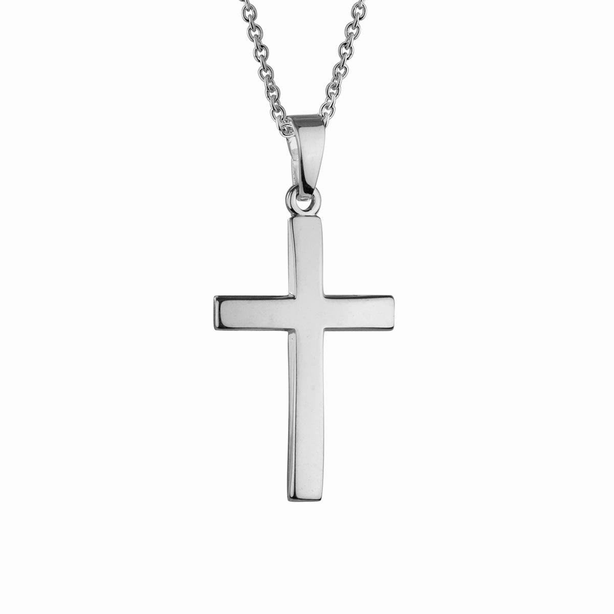 Elite Accent Sparkle Boost Sterling Silver Solid Cross Pendant 16-18 in Necklace