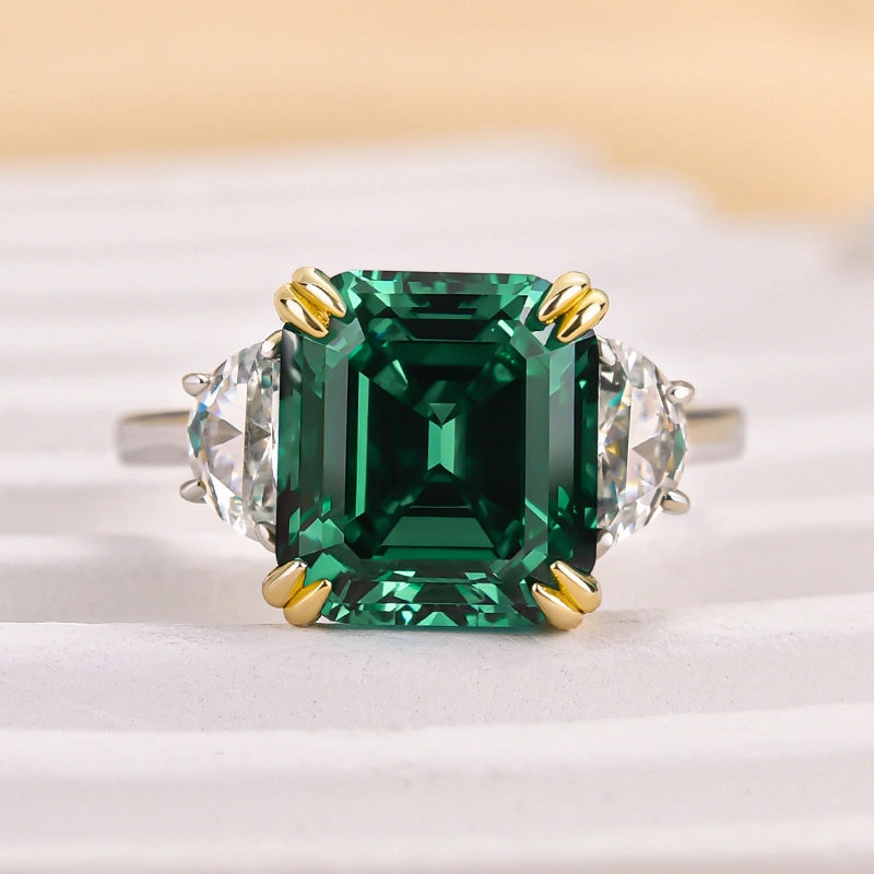 Louily 4.5 Carat Paraiba Tourmaline Asscher Cut Three Stone Women's Engagement Ring In Sterling Silver Dazzling Sparkle