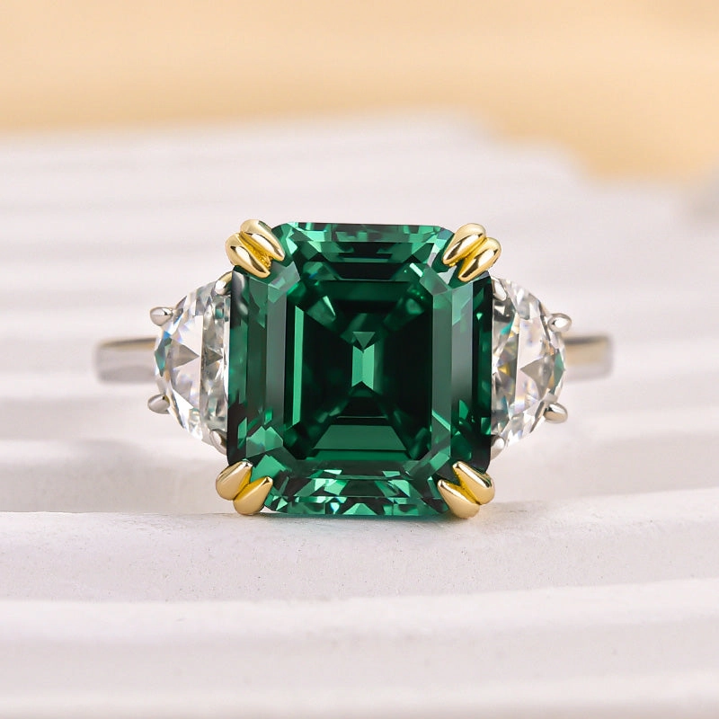 Louily 4.5 Carat Paraiba Tourmaline Asscher Cut Three Stone Women's Engagement Ring In Sterling Silver Brilliant Touch Charming Edge