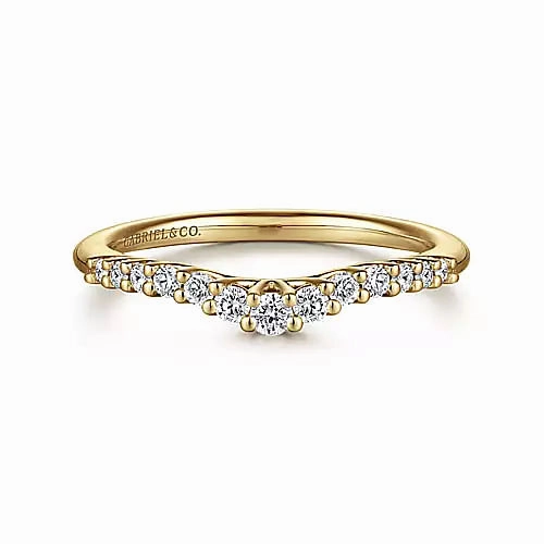 Lustrous Detail Balanced Detail Curved 14K Yellow Gold Shared Prong Diamond Wedding Band