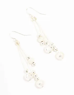 Exquisite Accent Social Accessory Silver Stick Bead Drop Earrings