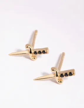 Elegant feature Winter Piece Gold Plated Sterling Silver Dagger Stud Earrings