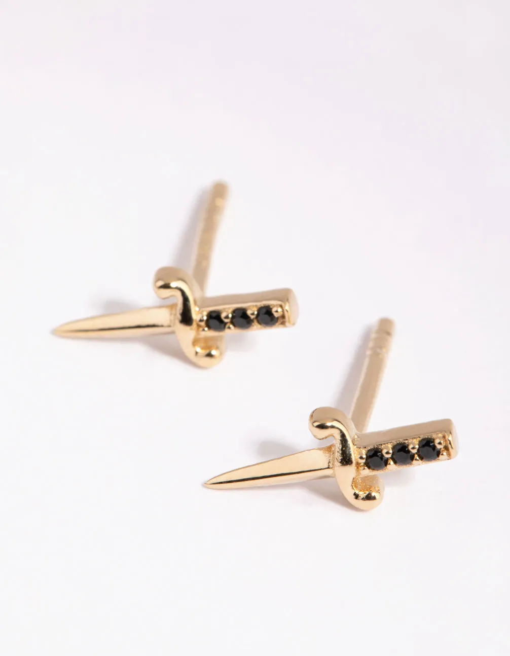 Beach accessory Gold Plated Sterling Silver Dagger Stud Earrings
