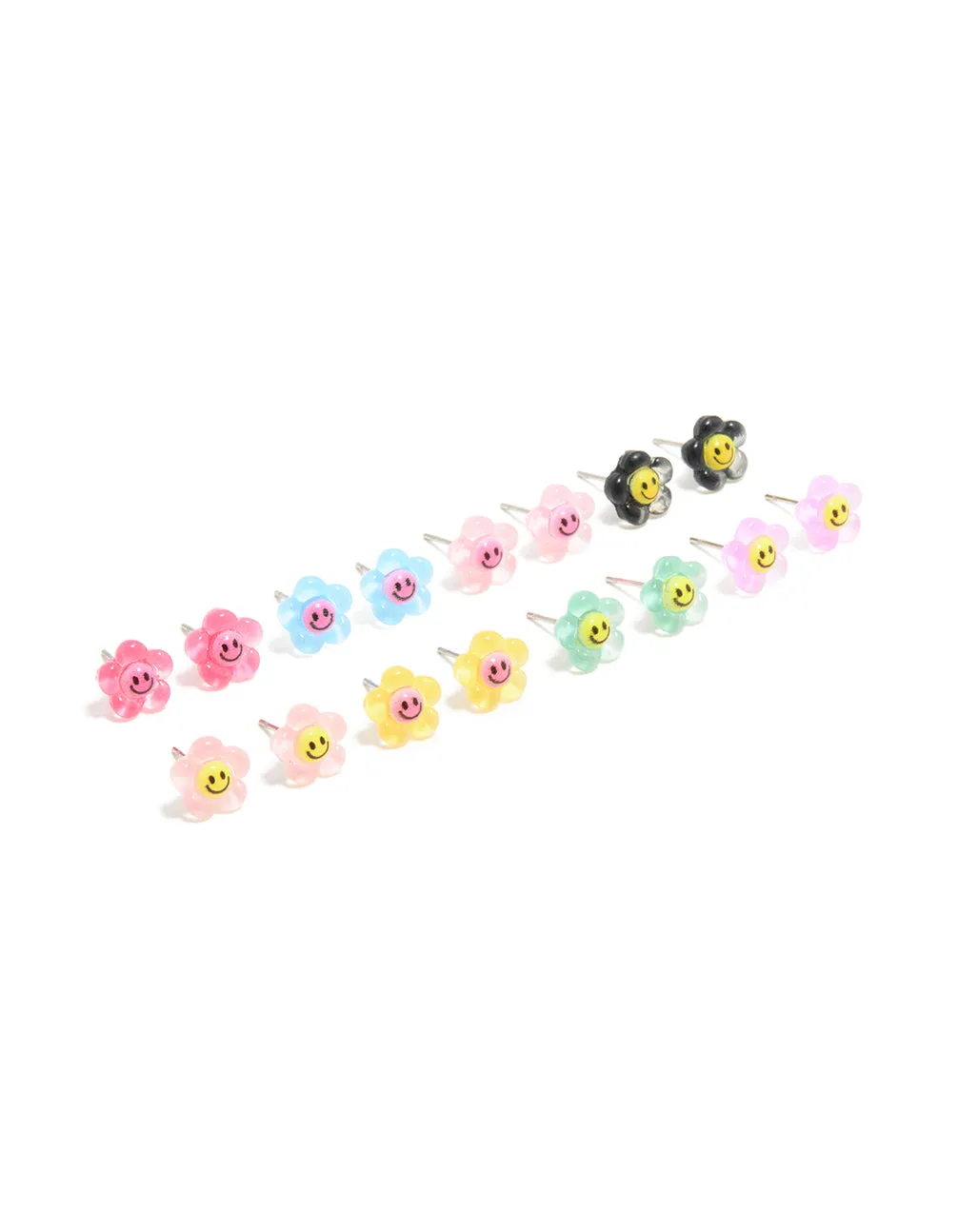 Pretty Jewelry Ornate Creation Multicoloured Acrylic Smiley Flower Stud Earrings 8-Pack