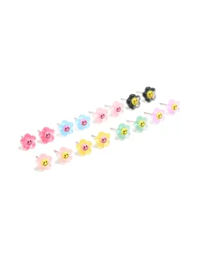 Pretty Jewelry Ornate Creation Multicoloured Acrylic Smiley Flower Stud Earrings 8-Pack