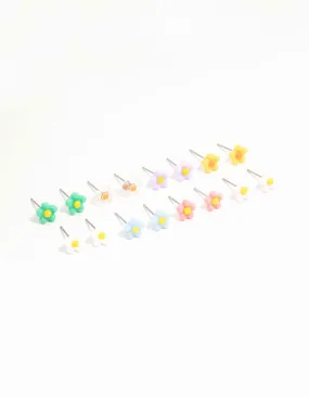 Sturdy Adornment Luxurious Decor Multicoloured Dainty Daisy Earrings 8-Pack