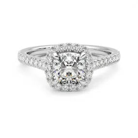 Cushion Cut Halo Moissanite Engagement Ring with Hidden Anniversary Stone Accent High-End Article Fantastic Article
