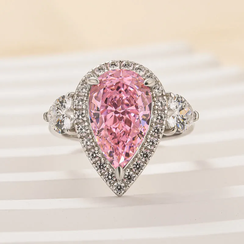 Louily Beautiful Pear Cut Pink Sapphire Three Stone Engagement Ring Glitter Detail Daily Essential