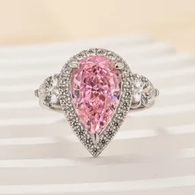 handmade touch Precious Finish Louily Beautiful Pear Cut Pink Sapphire Three Stone Engagement Ring