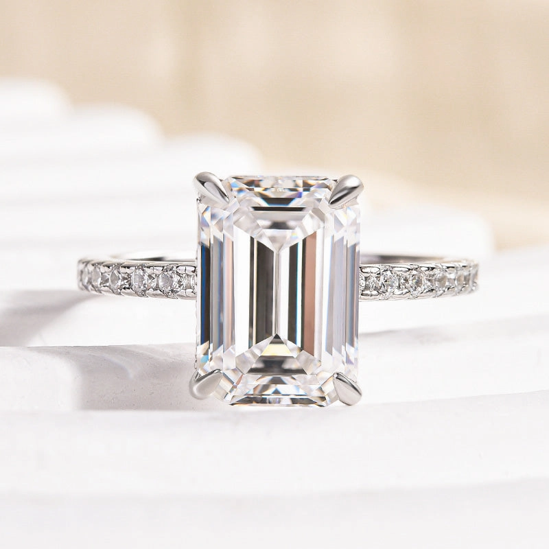 Louily Moissanite 3.5 Carat Emerald Cut Engagement Ring Daily Favorite