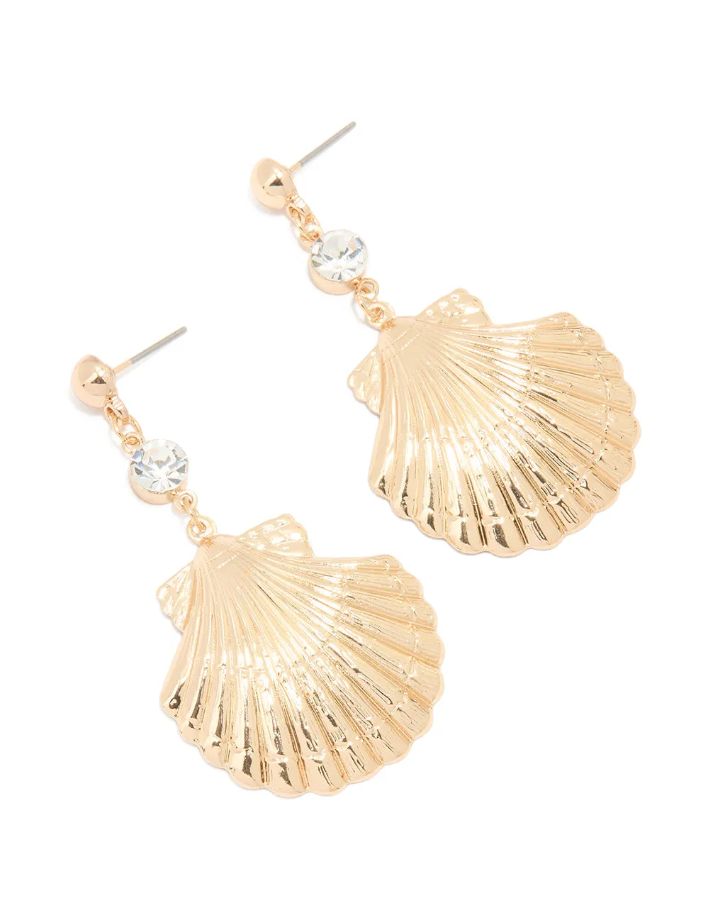 Colorful Ornament Gold Shell Diamante Drop Earrings