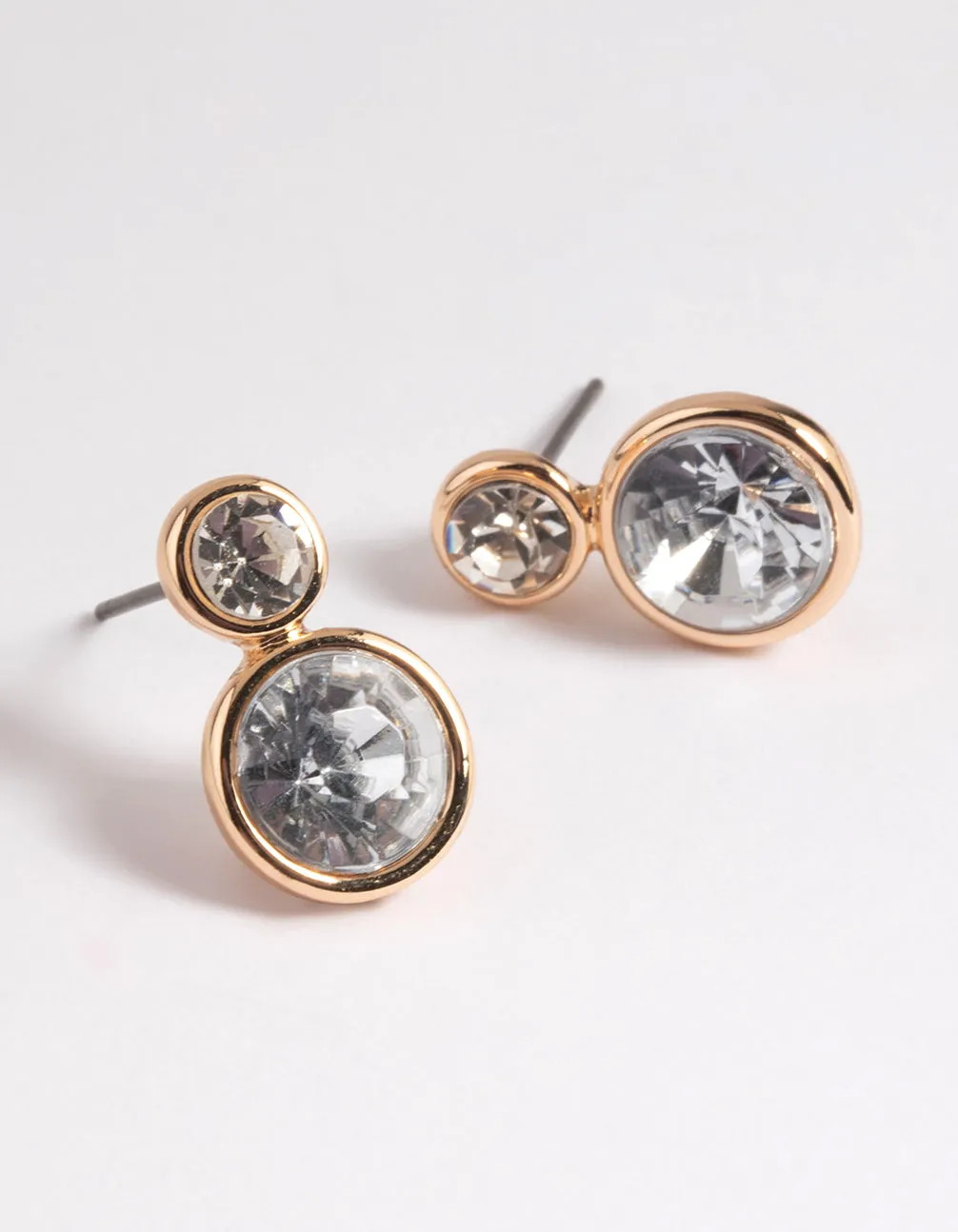 Gold Diamante Round Stud Earrings Minimalist Essential