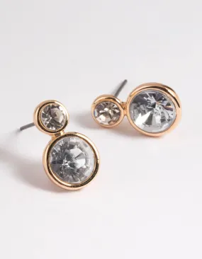 Gold Diamante Round Stud Earrings Minimalist Essential