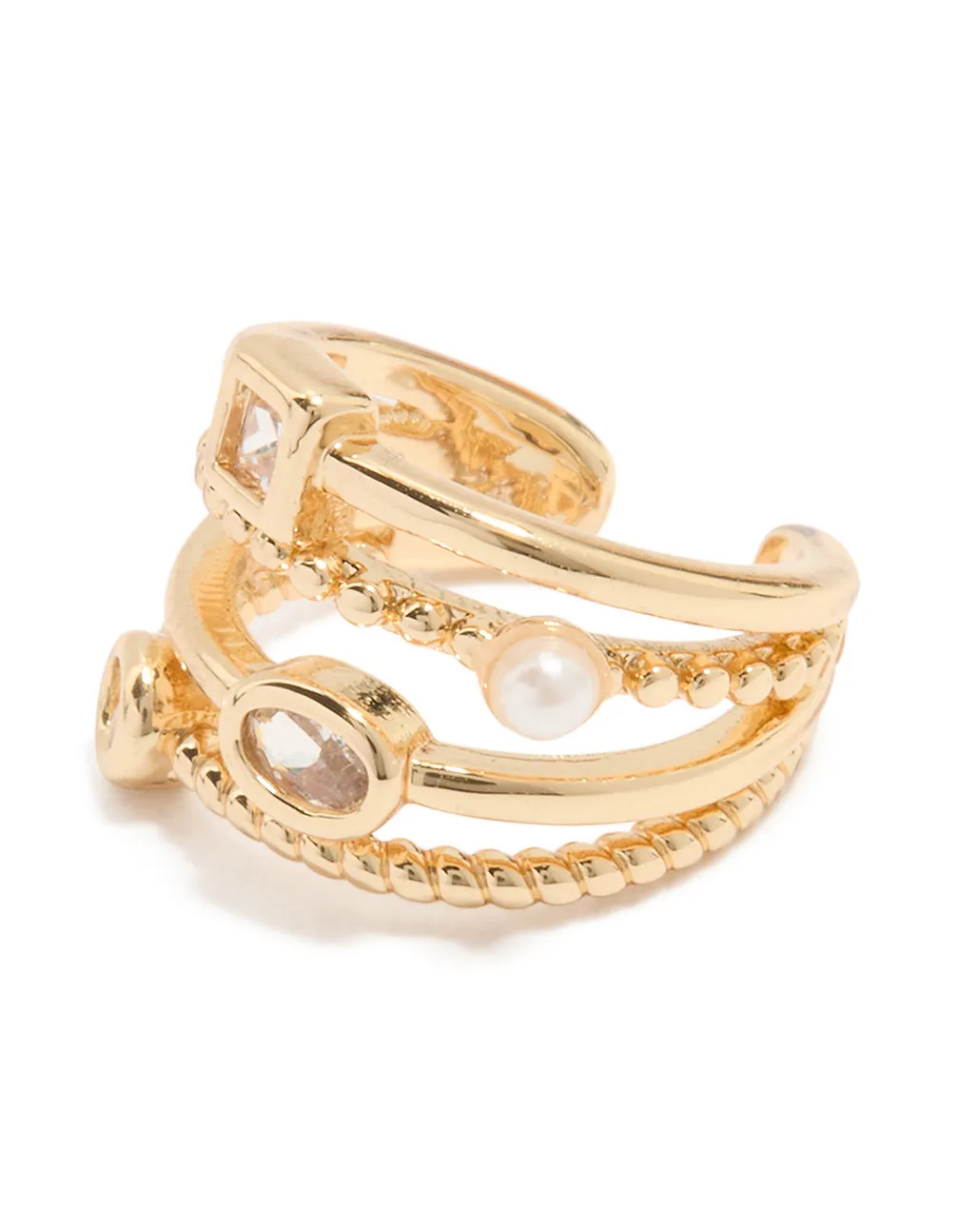 Gorgeous Look Gold Diamante & Pearl Layered Ear Cuff