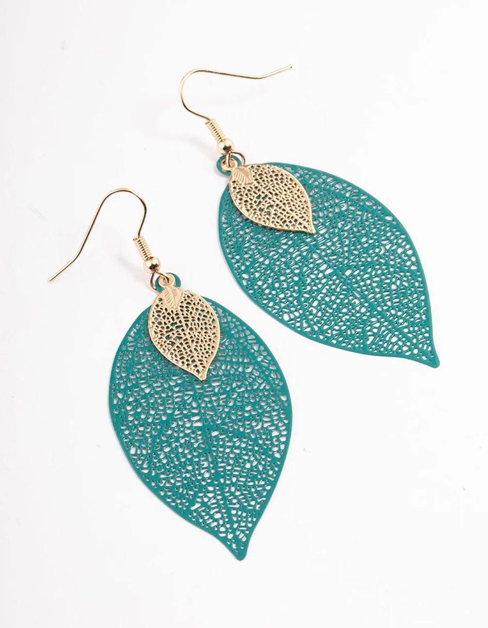 Affordable Ornament Green Double Leaf Drop Earrings