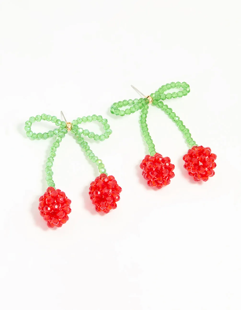Classic Style Colorful Trinket Beaded Red Cherry Bow Drop Earrings