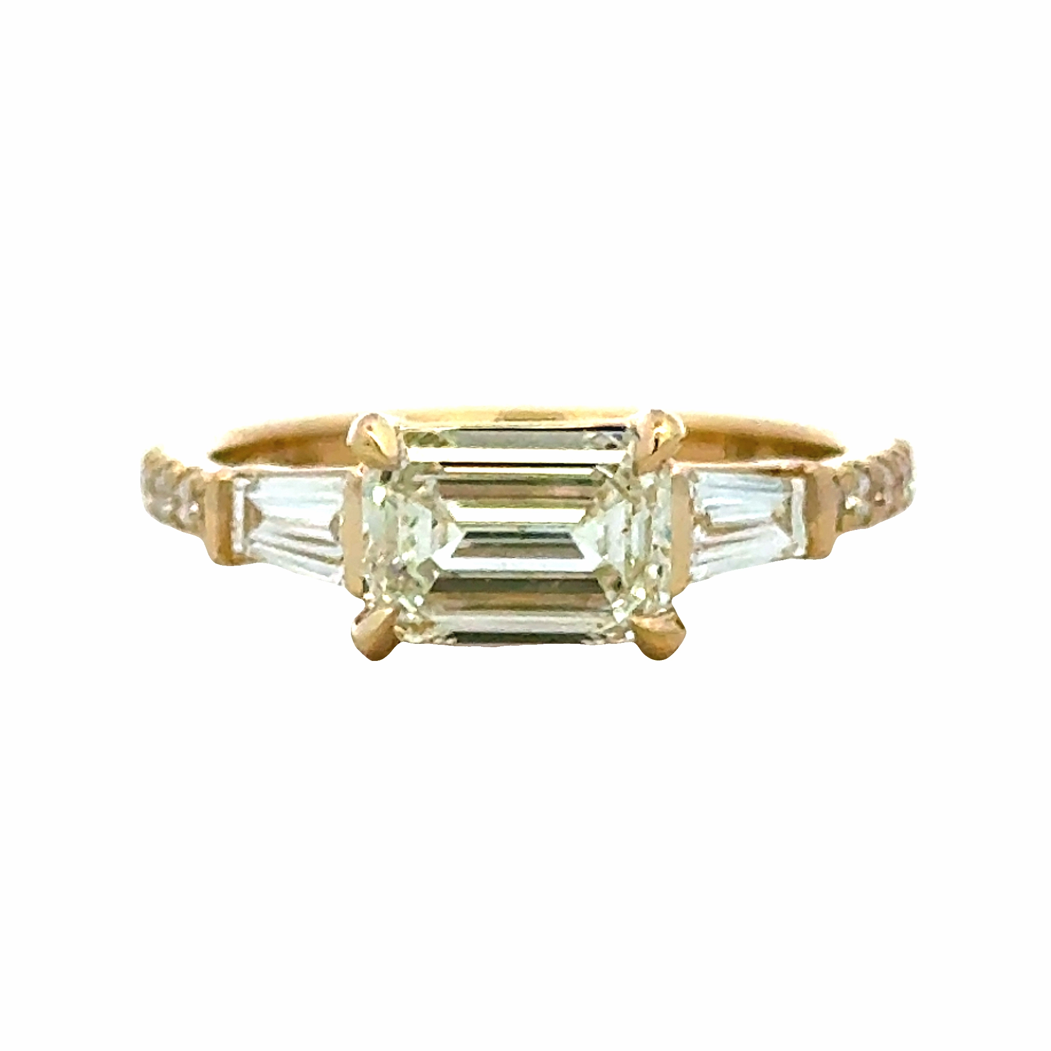 14K Yellow Gold Emerald Cut and Baguette Diamond Ring Elegant Appeal