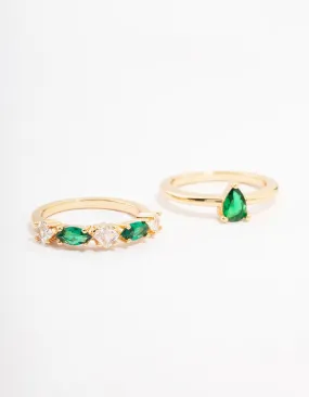 Gold Plated Alternating Cubic Zirconia Pear Stacking Ring Pack classic accessory