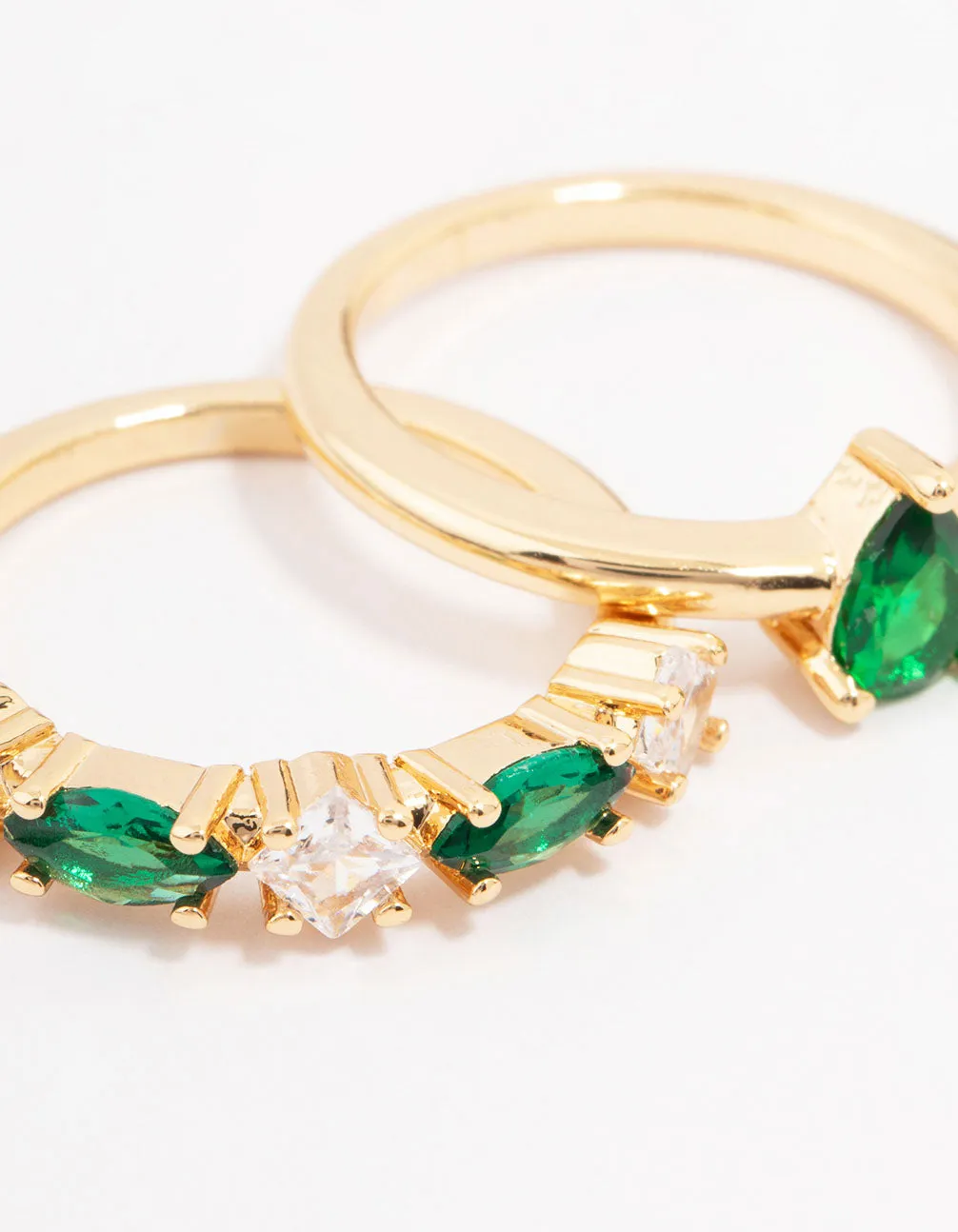 Gold Plated Alternating Cubic Zirconia Pear Stacking Ring Pack Bold Emblem Fantastic Style