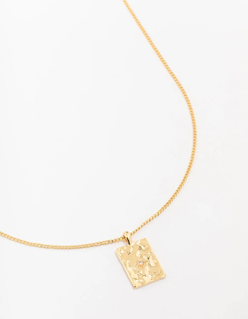 Seasonal Accent Vacation Gemstone Jewelry Gold Plated Brass Organic Rectangular Star Pendant Necklace