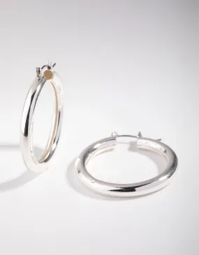 Silver Curved Medium Hoop Earrings Stylish Option