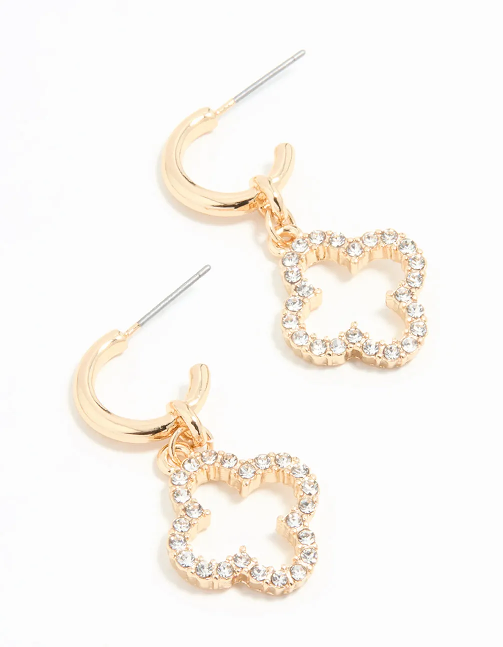 Premium Decor Ornate Essential Gold Diamante Flower Huggie Earrings